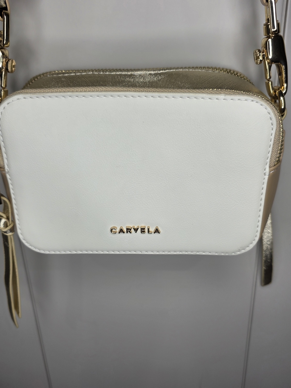 Carvela White and Gold Mini Crossbody Bag With Adjustable Strap